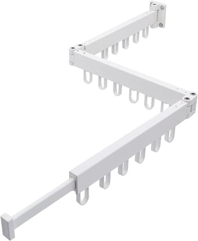 Uittrekbaar wanddroogrek 128 cm met 18 haken - Wit aluminium