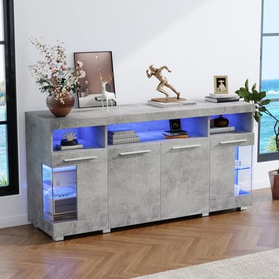 MODENUIT Dressoir - LED-Verlichting En Deuren Van Gehard Glas - Voor Woonkamer - MDF Grijs - 140x40x70 Cm