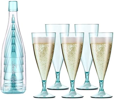 Dailygoods- Wijnglazen set van 5 - Onbreekbare kunststof - Herbruikbare bekers - Draagbare opbergfles - Stapelbaar - Perfect voor buitengebruik - Plastic Glazen