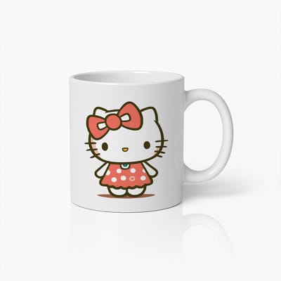 Schattige Cartoon Kat Mok met Roze Strik – Charmant Kattenontwerp voor Kattenliefhebbers