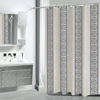 Floraweg Douchegordijn,douchegordijnen voor badkamer Linelkleur groot rooster kraam douchegordijn, wasbaar waterdichte stof stofdouche gordijn set met 12 haken, 72 x 79 inch(180cmX200cm)-Beige