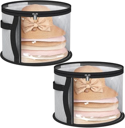 2-Pack extra grote transparante hoedendozen - Reisopbergdozen met afsluitbare deksels - Voor hoeden met brede rand - Grijs
