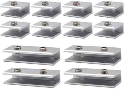 Dailygoods- Glashouder Aluminium - Set van 12 - Geschikt voor glas 6-8 mm - Verstelbaar - Voor binnen/buiten gebruik - Inclusief schroeven - Glassteun