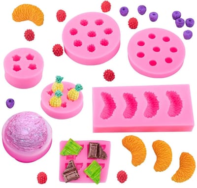 Dailygoods- Siliconen Vormen - 7 Stuks - Mini Chocoladevorm/IJsbolvorm - Fruitvorm - Taartdecoratie - Temperatuurbestendig - Voedselveilig - Bakvorm