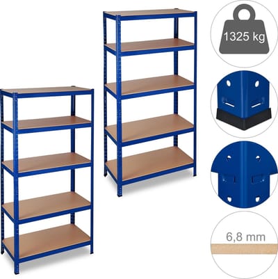 2x stellingkast - 180 x 90 x 45 cm - opbergrek - ca. 1325 kg belastbaar - blauw