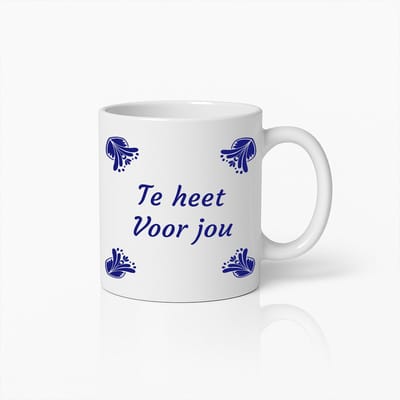 330ml "Te Heet Voor Jou" Nederlandse Quote Keramische Koffiemok – Traditioneel Delfts Blauw Stijl Ontwerp