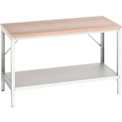 Bott verso werkbank, multiplexplaat, met legbord, B 1500 x D 800 x H 780 - 930 mm, RAL 7035 lichtgrijs