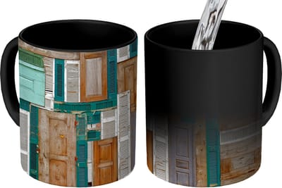 Magische Mok - Foto op Warmte Mokken - Koffiemok - Deuren - Architectuur - Groen - Bruin - Antiek - Magic Mok - Beker - 350 ML - Theemok