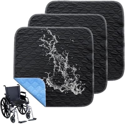 Wasbare incontinentie-onderlegger - absorberend en waterdicht - set van 3 - voor rolstoel, auto en bank - 50 x 50 cm - zwart