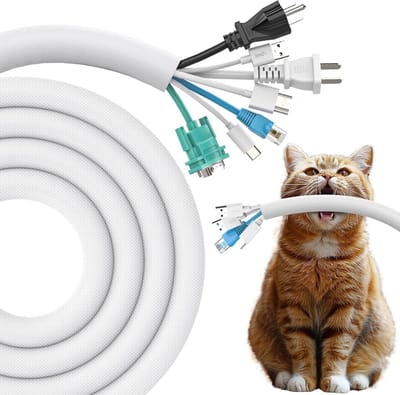 Kabelbescherming voor Honden en Katten, 3m - 25.4mm, Bescherm Cables tegen Dierenbeten, Rekbare Gevlochten Hoes voor Kabelbeheer, Wit