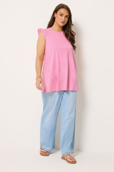 Yours Roze Broderie Top Met Ruches Size 42