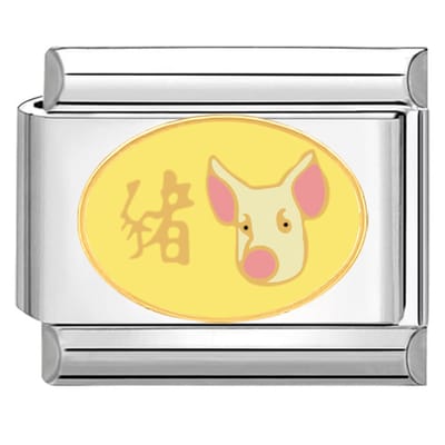 Quiges - Schakel - Bedel - 9mm - charms - Chinese Horoscope Varken - Geschikt voor - armband - Schakelarmband - italy bedels armband