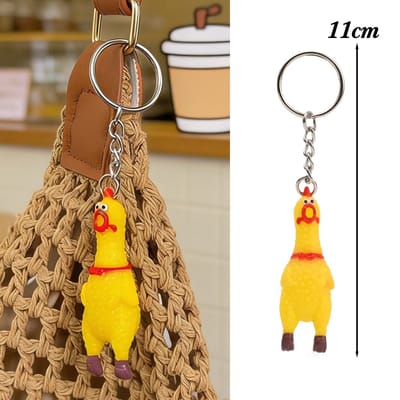 Knijpende Schreeuwende Kip Sleutelhanger Vinyl Stressverlichter Prank Gag Cadeau Grappig Piepend Hanger voor Sleutels Tas Rugzak Lanyard Portemonnee 1pc geel