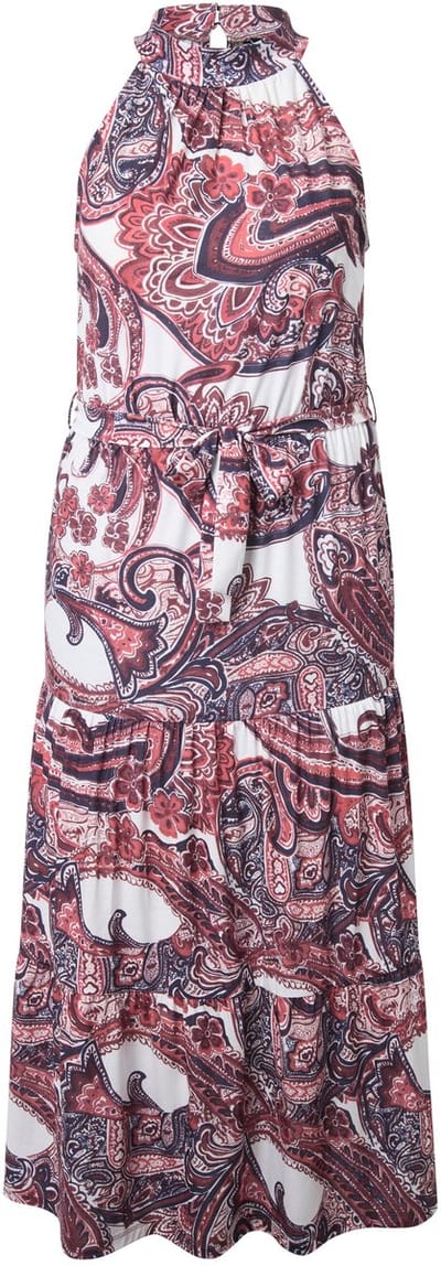 Ulla Popken - Dames - Maxi-jurk boho-motief opstaande kraag volantzoom - Off-white - Maat 54+