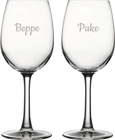 Gegraveerde witte wijnglas 36cl Pake & Beppe