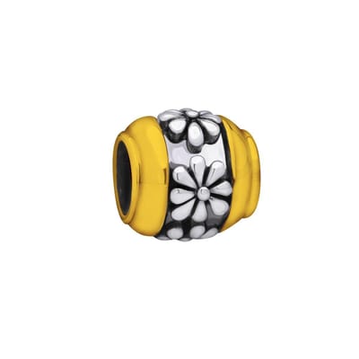 Quiges - 925 - Zilveren - Bedels -Sterling zilver - Beads - 14 Karaat Verguld Randen met Bloemen Kraal Charm - Geschikt – voor - alle bekende merken - Armband Z502
