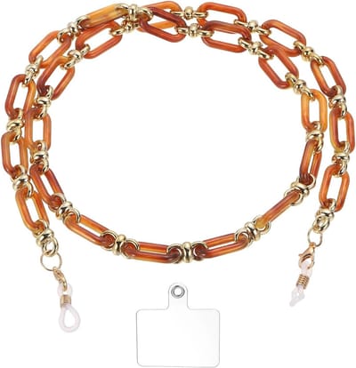 Halsketting voor brillen van acryl, stijlvolle brilhouder met lipje, brilklem en zonneketting voor vrouwen en meisjes, donkerbruin