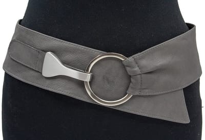 Afhang ceintuur donkergrijs nappa leder - Dames riem - 6.5 cm breed - Nappa - Brede riem - Casual - Maat 95