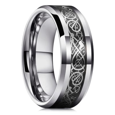 Mode 8mm Roestvrij Staal Keltische Draak Ringen Voor Mannen Inleg Paarse Koolstofvezel Ringen Trouwring Sieraden Verjaardagscadeaus 10 gray