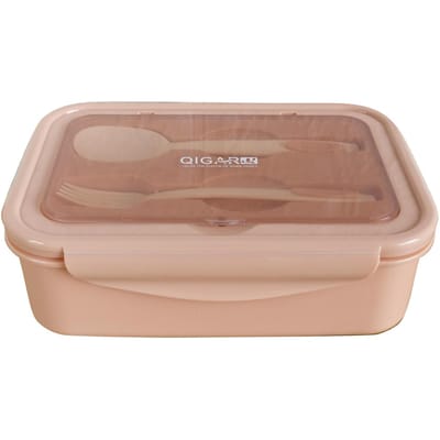 1400 ml plastic lunchbox met vork en lepel, 3 compartimenten, enkellaags, lekvrij, herbruikbaar, scherper