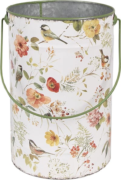 Clayre & Eef Decoratie Emmer Ø 12x20 cm Wit Metaal Bloemen