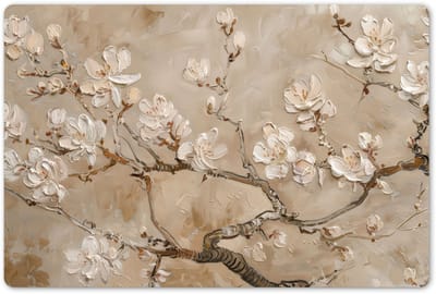 Placemats 45x30 cm - Placemat kunststof - 1 stuk - Bloemen - Modern - Beige - Wit - Bloesem - Borden onderleggers - Decoratie voor op tafel - Keuken tafeldecoratie accessoires - Vinyl onderlegger - Tafelversiering