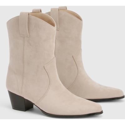 boohoo Dames Nep suede Tab-detail Western Cowboy Enkellaarzen | Beige | Maat: 36