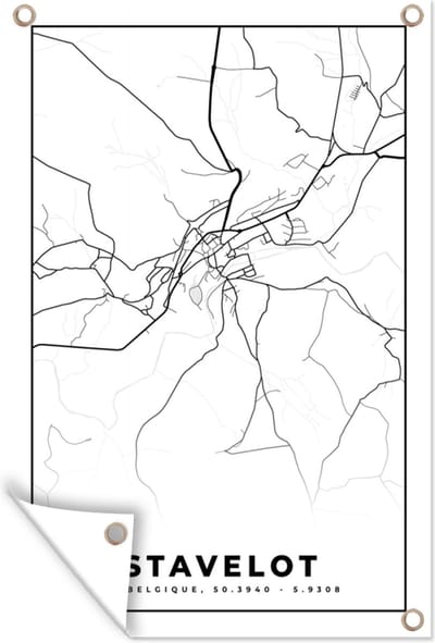 Muurdecoratie Zwart Wit – België – Plattegrond – Stadskaart – Kaart – Stavelot - 120x180 cm - Tuinposter - Tuindoek