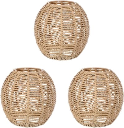 3-delige Woven Lampshade Set van Riet - Retro Hanglampen voor Eetkamer en Woonkamer, 14x15cm, Vintage Chandelier Accessoires