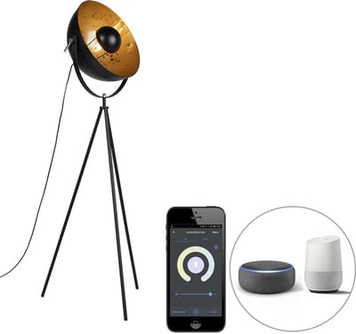 QAZQA magna licht88 - Design LED Smart Vloerlamp | Staande Lamp incl. wifi - 1 lichts - H 144 cm - Zwart - Woonkamer | Slaapkamer