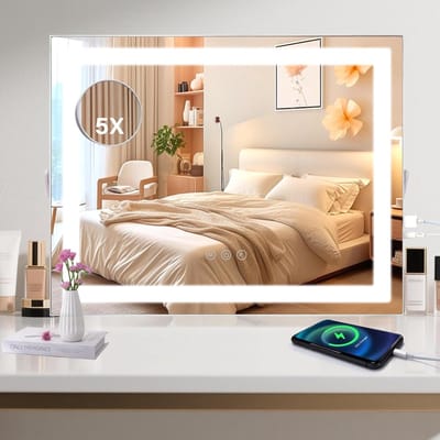 Make-upspiegel met ledverlichting en 360° draaifunctie - 5-voudige vergroting en touch-bediening
