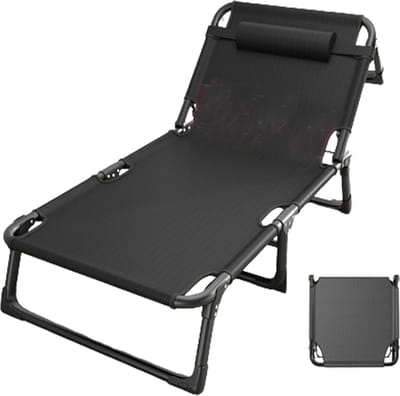 Opvouwbaar Bed - Campingbedje Reiswieg - Ontspannen Buiten - 4 Posities Verstelbaar - 190x68x30cm - Zwart