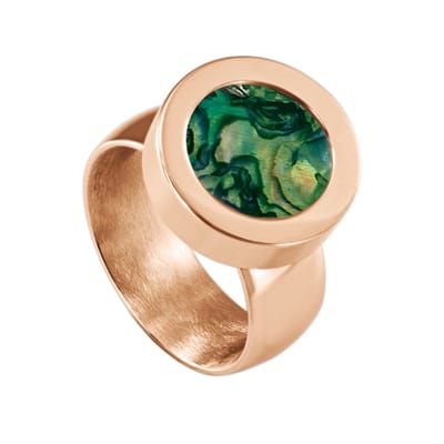 Quiges RVS Schroefsysteem Ring Rosékleurig Glans 16mm met Verwisselbare Parelmoer Groen Schelp 12mm Mini Munt
