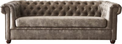 Bank Chesterfield taupe suède-look gewatteerd uit 3-zits