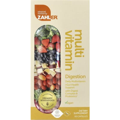 Zahler, Multivitamines Digestion, Multivitamines quotidiennes + Soutien pour la santé intestinale, avec complexe digestif et probiotiques, 60 capsules