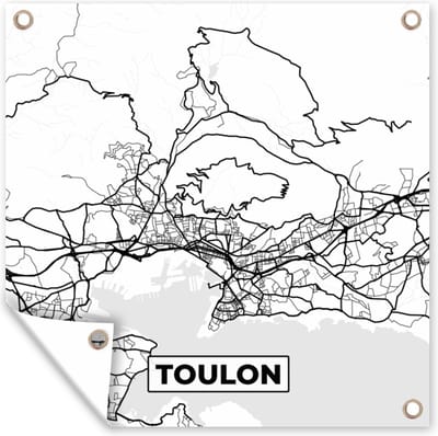 Tuin poster Toulon - Stadskaart - Frankrijk - Kaart - Plattegrond - Zwart wit - 200x200 cm - Tuindoek