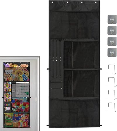 Opbergtas Knuffels - Speelgoed Organizer - Kamer Opruimen - Met Extra Haken - 164 x 58 cm - Zwart