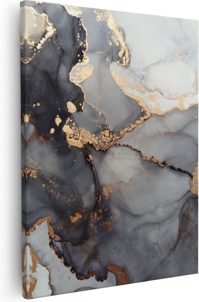 Artaza Canvas Schilderij Abstract Marmer - 40x50 cm - Muurdecoratie Goud - Wanddecoratie Industrieel - Kamer Accessoires Zwart