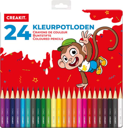 CREAKIT. Kleurpotloden Set Junior – Tekenpotloden – Met doos – Hout – 24 Stuks – Meerkleurig