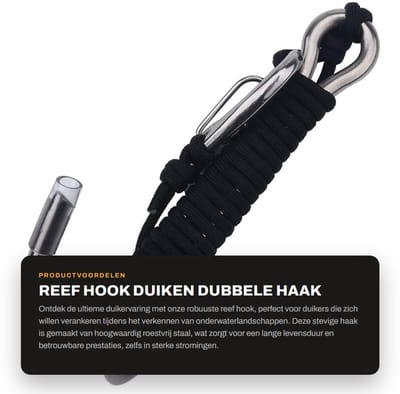 Dailygoods- Reef Hook Dubbele Haak - Roestvrij Staal - Antislip - Duiken - Sterke Stromingen - 14 x 6 x 5 cm - Duikhaak