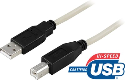 DELTACO USB-230-K Verbindingskabel USB 2.0, USB A mannelijk naar USB B mannelijk, 3m, Grijs