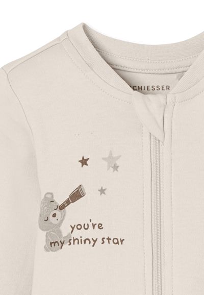 Langes rompertje met voetjes, teddybeer, beige gemêleerd - Baby 74/86