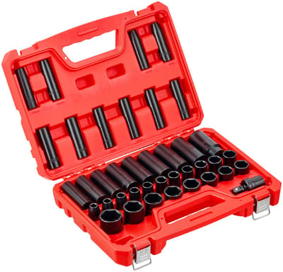39-Delige 1/2 Inch Drive Impact Socket Set, 6-Punt Diepe en Shallow Sockets, Metrische Maten 9-30 mm, Duurzame Cr-V Staal, Inclusief Universele Joint, Dubbele Markeringen, Sterke Draagkoffer