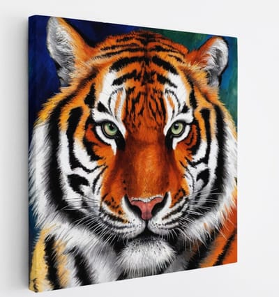 Saammp Canvas Schilderij - Abstracte tijger - Kleurrijk - Natuur - Dieren - 20x20 - Foto op canvas - Wanddecoratie - muurdecoratie Woonkamer - Slaapkamer decoratie - Canvas Print