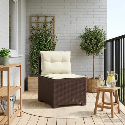 vidaXL - Eén-zits - Tuin - Sofa - met - Kussens - Rieten - Look - PP - Bruin