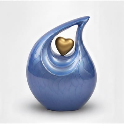 Teardrop Urn Groot 3 liter Blauw Goudkleurig - Urn voor Menselijke As - Crematie Urn voor As Volwassenen - Dieren Urn voor As Crematie - Urn Hond - Urn Kat