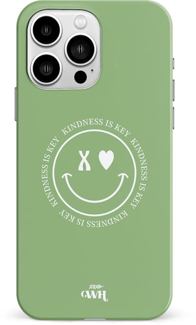 xoxo Wildhearts Kindness Is Key - Single Layer - Smiley case hoesje geschikt voor iPhone 13 Pro hoesje - Hoesje met smiley face - Emoji hoesje geschikt voor Apple iPhone 13 Pro hoesje - Groen