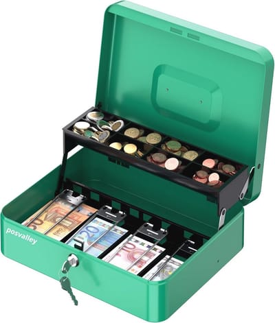 Draagbare Geldcassette met Veiligheidsslot en Muntvak - Stevige IJzeren Kist voor Geld en Documenten 30 x 24 x 9 cm