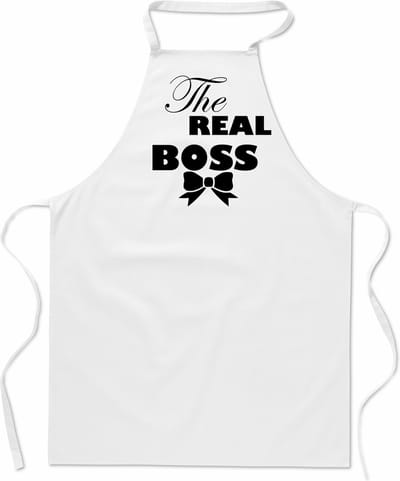mijncadeautje - keukenschort - kookschort - The Real Boss - wit - 100% katoen - voor haar