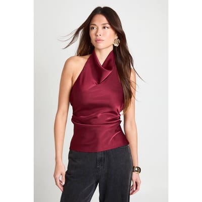 boohoo Dames Satijn Hoge Cowl Hals Cami Top | Fig | Maat: 6
